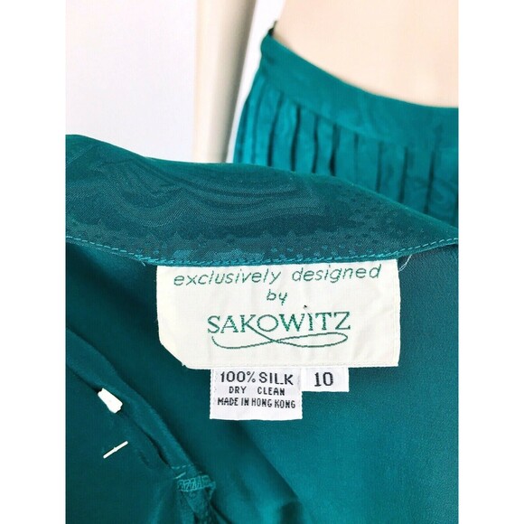 Vintage 80s Sakowitz 100% Silk Paisley Brocade Pleated Skirt & Blouse Dress Set - Picture 6 of 6